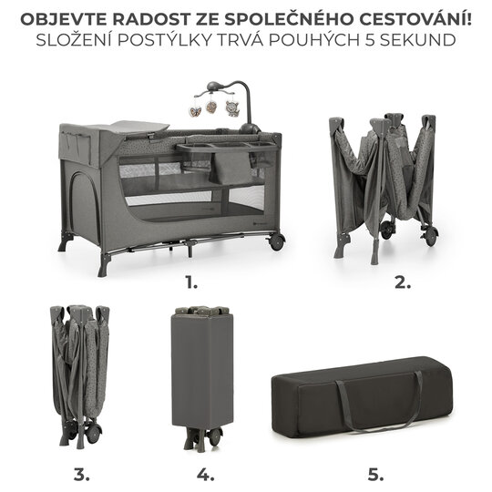 KINDERKRAFT Postýlka cestovní Joy 2 s doplňky Dark grey