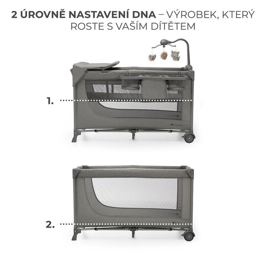KINDERKRAFT Postýlka cestovní Joy 2 s doplňky Dark grey