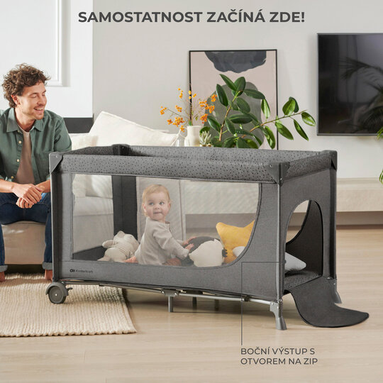 KINDERKRAFT Postýlka cestovní Joy 2 s doplňky Dark grey