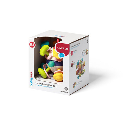 BABYONO Hračka senzorická s kousátkem Star ball 0m+