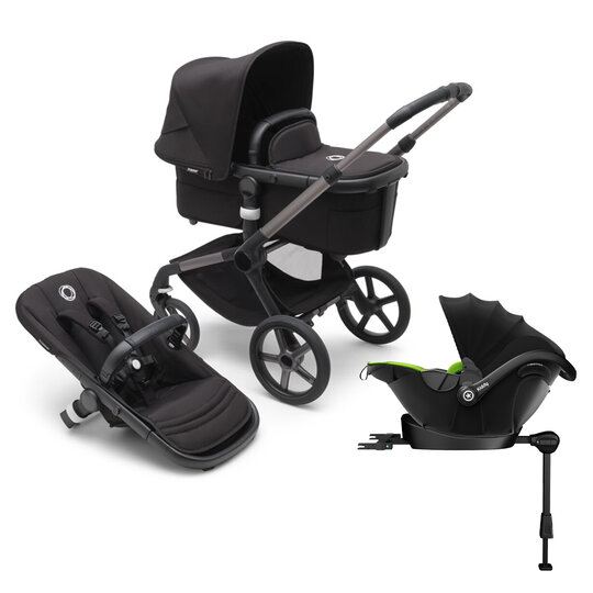 BUGABOO Kočárek Fox 5 Graphite/Midnight black-Midnight black + KIDDY Evoluna i-size 2 Lizard Green