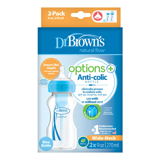 DR.BROWN'S Láhev antikolik Options+ široké hrdlo 2x270 ml plast, modrá