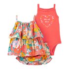 CARTER'S Set 3dielny tričko na ramienka, body na ramienka, kraťasy Orange Flowers dievča 12m