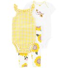 CARTER'S Set 3dielny legíny, body kr. rukáv, body na ramienka Yellow Sunflower dievča 12m