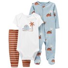 CARTER'S Set 3dielny body kr. rukáv, overal, tepláky Blue Dino chlapec LBB PRE/veľ. 46