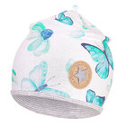 LITTLE ANGEL Čiapka podšitá Outlast® veľ.3 - 42-44 cm tyrkys motýľ/pruh bielošedý melír