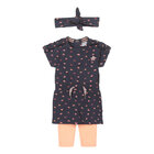 DIRKJE Set 2.d šaty kr. rukáv + legíny + čelenka námornícka modrá dievča veľ.74