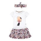 DIRKJE Set 2.d tričko kr. rukáv + sukňa + čelenka biela dievča veľ.86