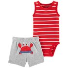 CARTER'S Set 2dílný body tílko, kalhoty kr. Red Stripe Crab chlapec 9 m, vel. 74