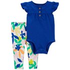 CARTER'S Set 2dielny legíny, body kr. rukáv Cobalt Floral dievča 12m
