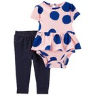 CARTER'S Set 2dielny legíny, body kr. rukáv PinkBlue Dots dievča 9m