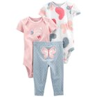 CARTER'S Set 3dílný body kr. rukáv 2ks, kalhoty Pink Butterfly dívka LBB NB/ vel. 56 CARTER'S Set 3dílný body kr. rukáv 2ks, kalhoty Pink Butterfly dívka LBB NB/ vel. 56