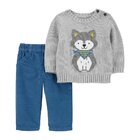 CARTER'S Set 2dielny sveter, nohavice Dog Grey chlapec 24m