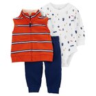 CARTER'S Set 3dielny vesta, tepláky, body dl. rukáv Orange Stripes chlapec 9m