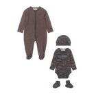 DIRKJE Set overal+ body + čepice+ botičky tm. modrá kluk vel.68