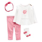 CARTER'S Set 4dielny tričko dl. rukáv, legíny, ponožky, čelenka Flower dievča LBB 12m, veľ. 80