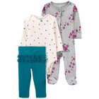 CARTER'S Set 3dílný overal, legíny, body dl. rukáv Grey Floral NB/ vel. 56 CARTER'S Set 3dílný overal, legíny, body dl. rukáv Grey Floral NB/ vel. 56