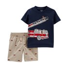 CARTER'S Set 2dielny tričko kr. rukáv, nohavice kr. Firetruck chlapec 6 m, veľ. 68