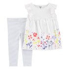 CARTER'S Set 2dielny tričko krátkyrukáv, legíny Flowers dievča 12 m /veľ. 80