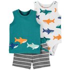 CARTER'S Set 3dielny body tielko, tričko bez rukávov, nohavice kr. Green Shark chlapec 3 m, veľ. 62