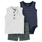 CARTER'S Set 3dílný body tílko, tričko bez rukávů, kalhoty kr. Grey Henley chlapec 18 m, vel. 86