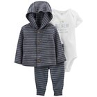 CARTER'S Set 3dílný mikina, tepláky, body kr. rukáv Grey Stripes chlapec LBB PRE, vel. 46 CARTER'S Set 3dílný mikina, tepláky, body kr. rukáv Grey Stripes chlapec LBB PRE, vel. 46