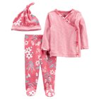CARTER'S Set 3dílný polodupačky, tričko dl. rukáv zavinovací, čepice Pink Flower dívka LBB NB/ vel.  CARTER'S Set 3dílný polodupačky, tričko dl. rukáv zavinovací, čepice Pink Flower dívka LBB NB/ vel.
