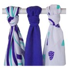 KIKKO Pelenkák bambuszból Hearts&Waves 70x70 cm, óceánkék 3 db