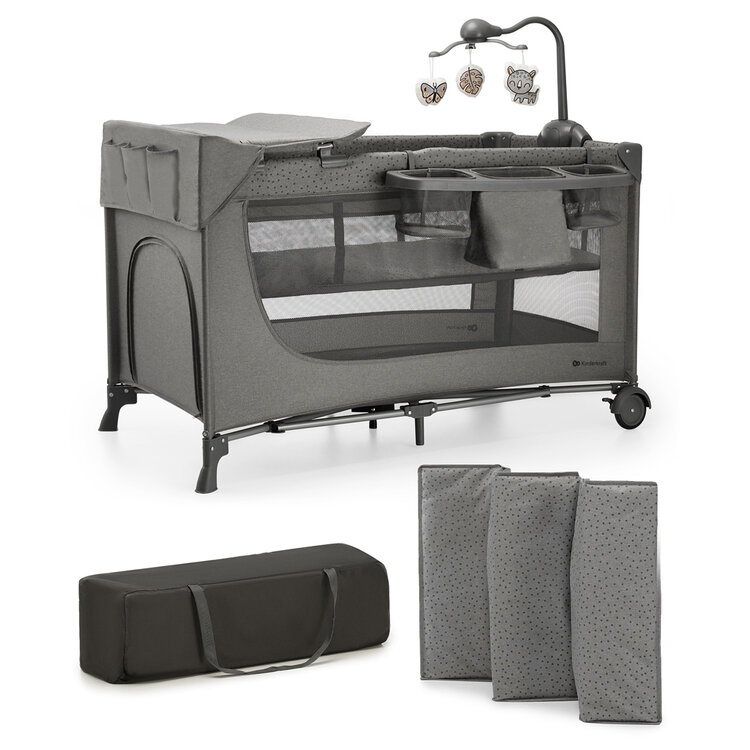 KINDERKRAFT Utazóágy Joy 2 kiegészítőkkel Dark grey akciós termékkép 1