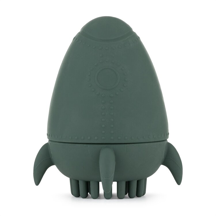 PETITE&MARS Hračka silikonová do vody s kartáčkem Splashy Rocket Misty Green 6m+