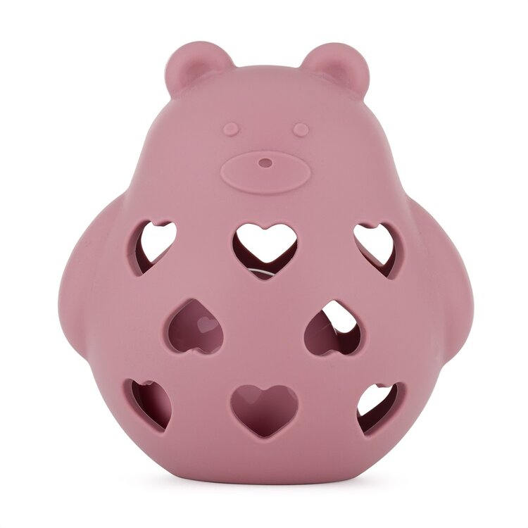 PETITE&MARS Hračka silikonová s chrastítkem Bear Basil Dusty Rose 0m+