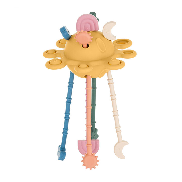 PETITE&MARS Hračka silikonová senzorická Crazy planet Intense Ochre 10m+