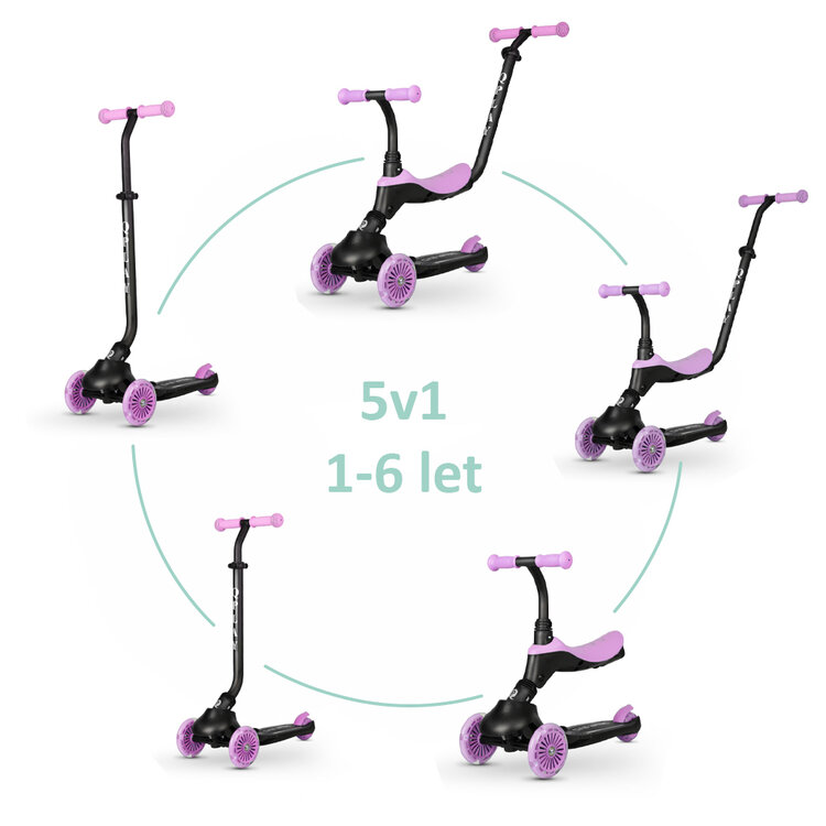 QPLAY Roller / futóbicikli Sema Evo LED fényekkel Lila, életkor 1 - 6 év, legfeljebb 50 kg akciós termékkép 1