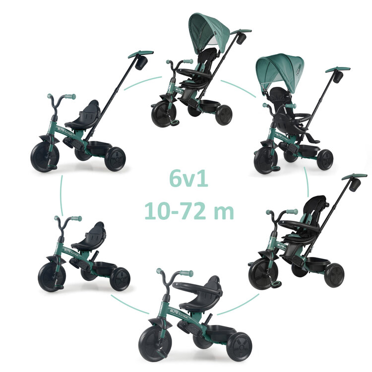 QPLAY Elite Platinum Green tricikli, 6 az 1-ben, 10-72 hónapos korig akciós termékkép 1