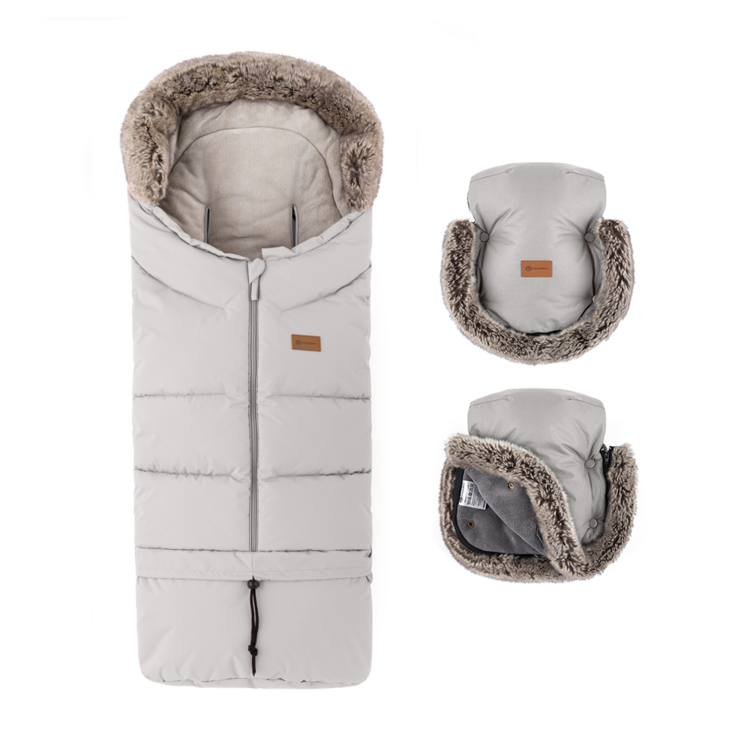 PETITE&MARS Set zimní fusak Arctic 4v1 + rukavice na kočárek Furry Champagne Shower