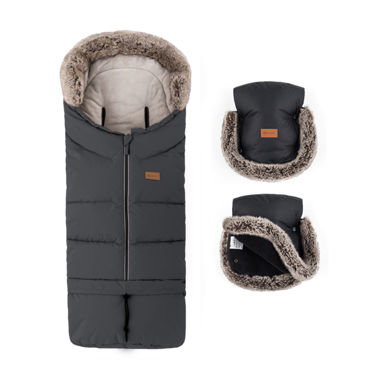 PETITE&MARS Set zimní fusak Arctic 4v1 + rukavice na kočárek Furry Forever Black
