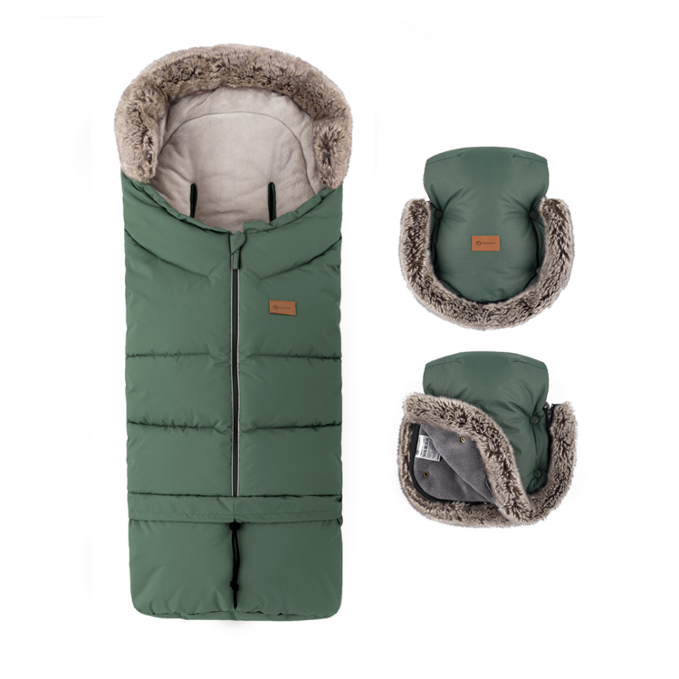 PETITE&MARS Set zimní fusak Arctic 4v1 + rukavice na kočárek Furry Veritable Khaki