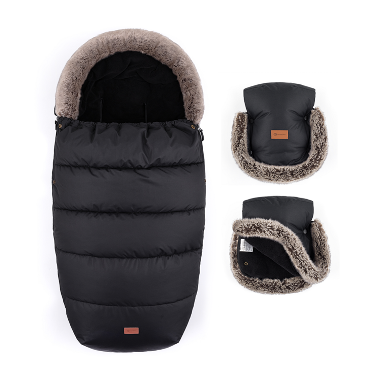 PETITE&MARS Téli szett Comfy 4 az 1-ben bundazsák + babakocsi kesztyű Furry Forever Black