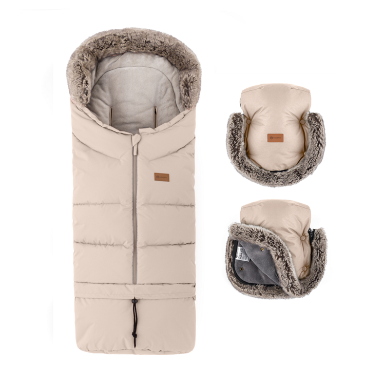 PETITE&MARS Set zimní fusak Arctic 4v1 + rukavice na kočárek Furry Rose Petal