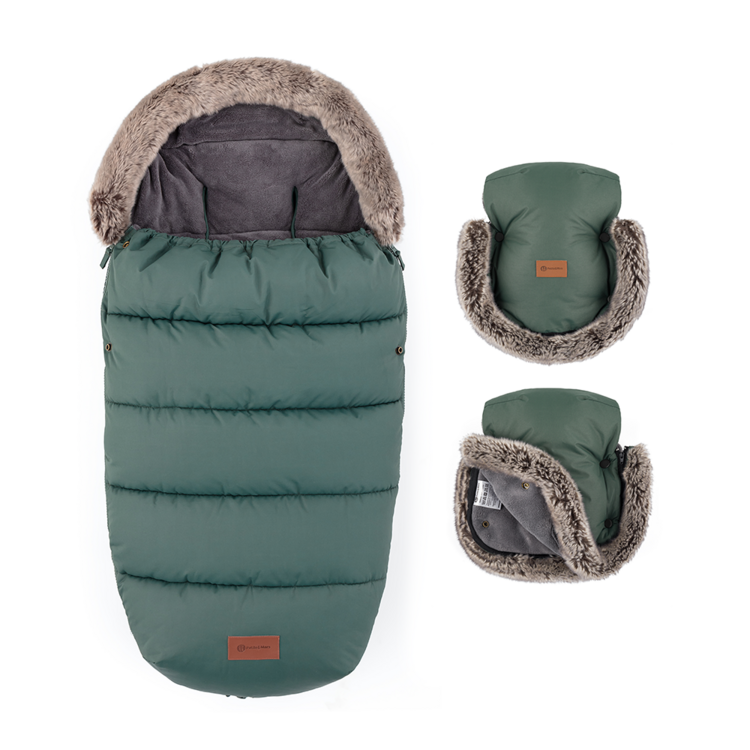 PETITE&MARS Set zimní fusak Comfy 4v1 + rukavice na kočárek Furry Veritable Khaki