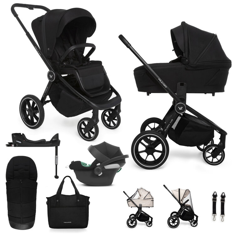 MUUVO Kombinált babakocsi Quick 4.0 Classic fekete szett 2 az 1-ben + CYBEX Aton B2 i-Size + alap akciós termékkép 1