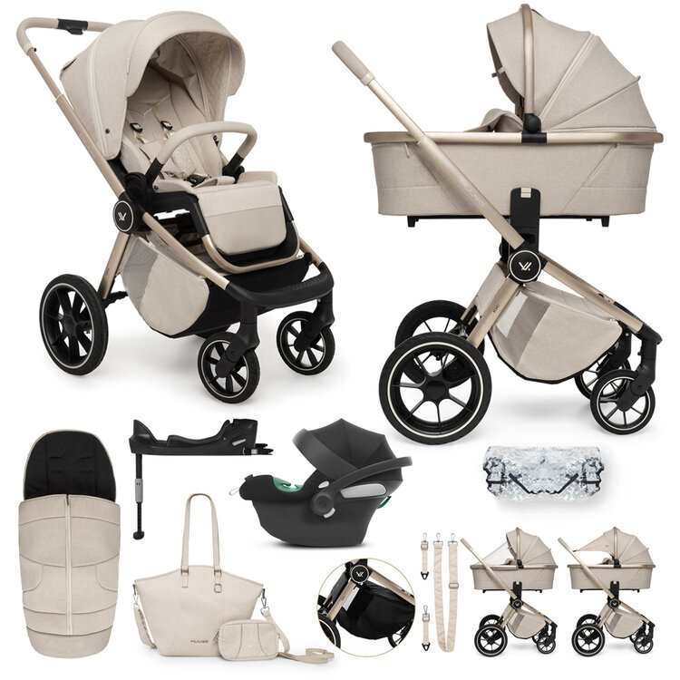 MUUVO Kombinált babakocsi Quick Boho Beige szett 2 az 1-ben + CYBEX Aton B2 i-Size + alap akciós termékkép 1