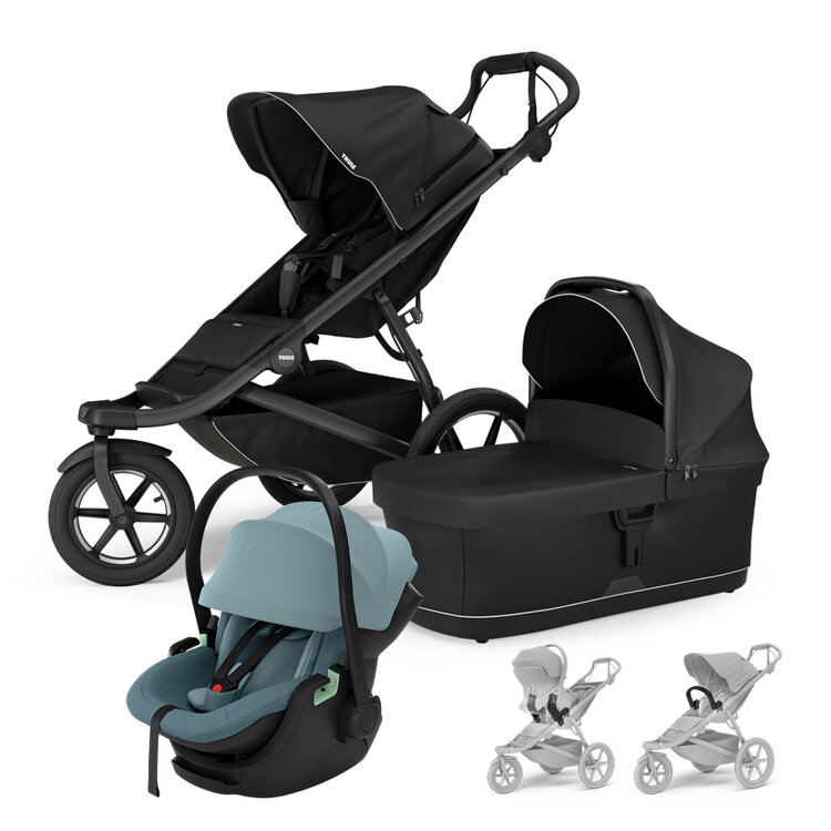 THULE SZETT 3 az 1-ben Urban Glide 3 Black babakocsi Maple Mid Blue autósüléssel, kapaszkodóval és adapterekkel akciós termékkép 1