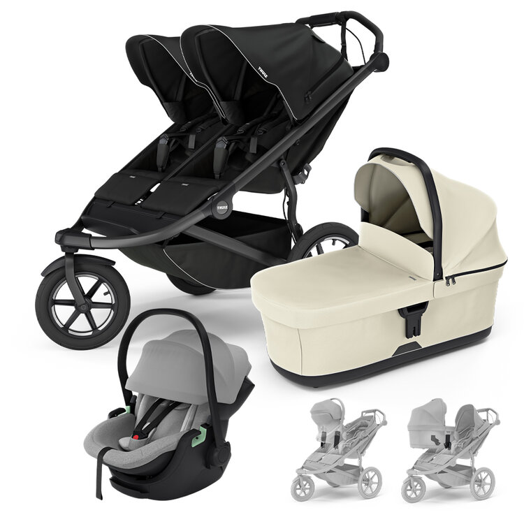 THULE SZETT 3 az 1-ben Urban Glide 3 Double Black babakocsi Maple Light Grey autósüléssel, adapterekkel akciós termékkép 1