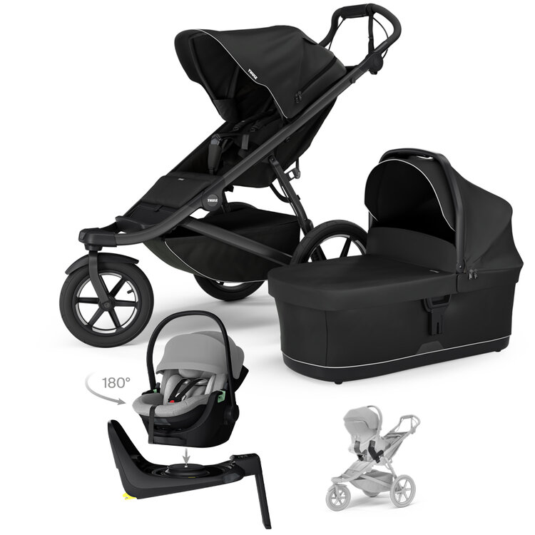 THULE SZETT 4 az 1-ben Urban Glide 3 Black babakocsi Maple Light Grey autósüléssel, Alfi alappal, adapterekkel akciós termékkép 1