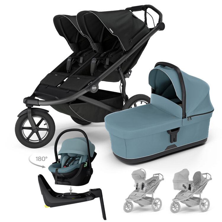 THULE SZETT 4 az 1-ben Urban Glide 3 Double Black babakocsi Maple Mid Blue autósüléssel, alappal, adapterekkel akciós termékkép 1