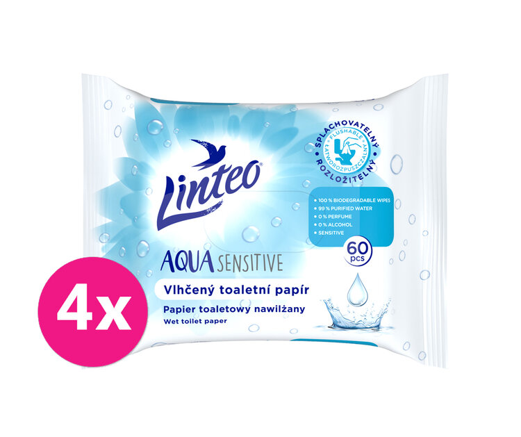 4x LINTEO Papír vlhčený toaletní Aqua Sensitive 60ks