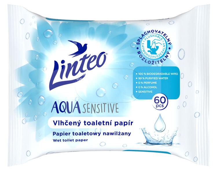 LINTEO Papír vlhčený toaletní Aqua Sensitive 60ks