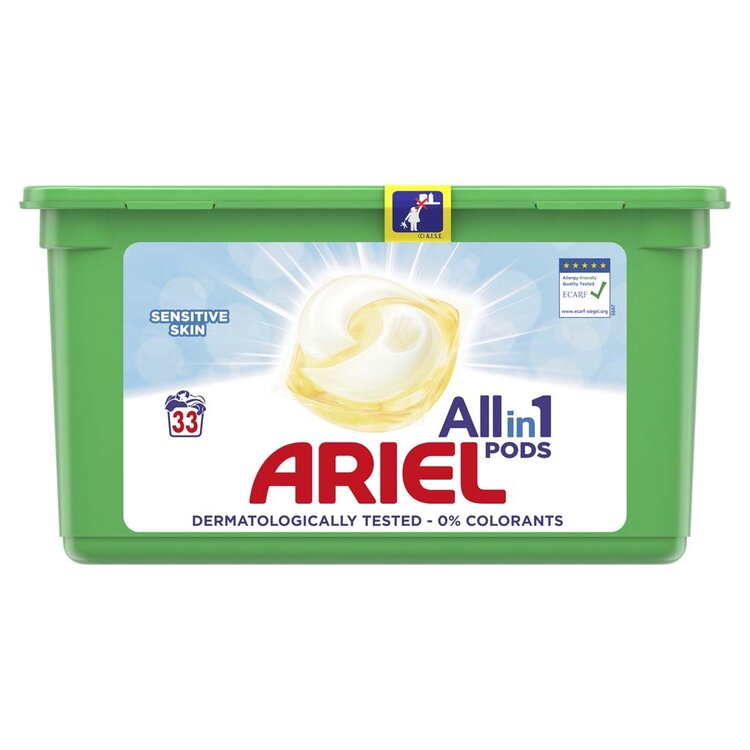 Ariel All-in-1 Pods Sensitive gélové kapsule na pranie bielizne 33 ks