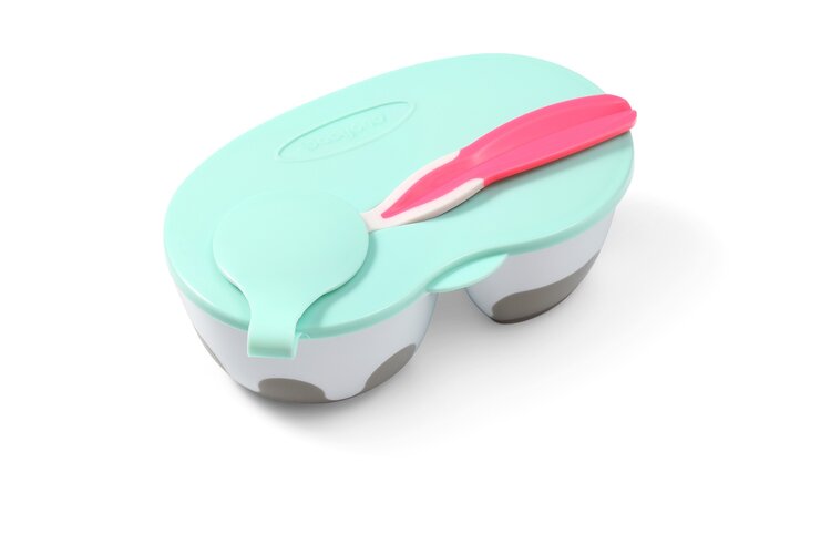 BABYONO Miska 2v1 uzavíratelná, se lžičkou 200+150 ml růžová 6m+